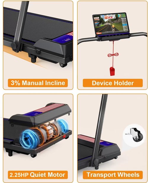Treadmill Under Desk Walking Pad,2 in 1 Folding Treadmill for Home/Office with Remote Control and APP，Flag