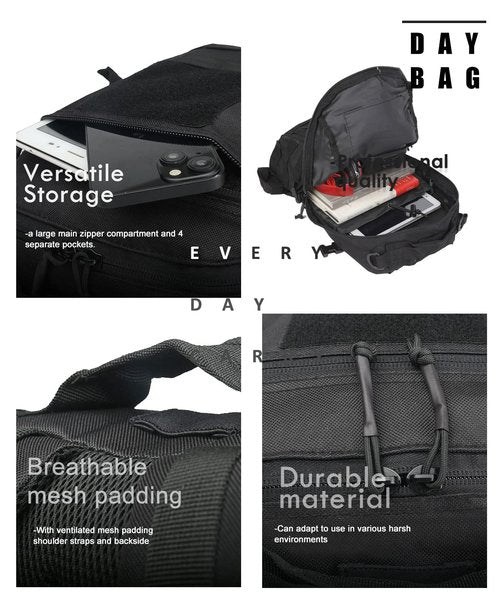 Miramrax 12L Small Backpack Day Pack - Mini Tactical Backpacks Military Daypack Molle Bag Rucksack Bug Out Bag for Hiking (Black)