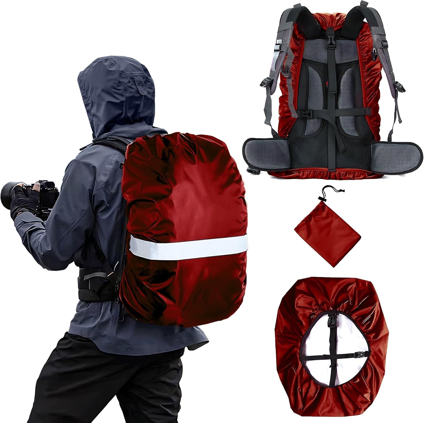 Waterproof Backpack Rain Cover,8000mm Waterproof Level,Upgraded with Reflective,Anti-Slip Cross Buckle Straps,Ultra-Strong Multilayer Structure for Hiking,Biking,Camping,Outdoor, Traveling