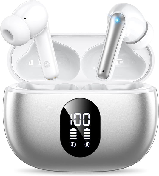 ZZU Wireless Earbuds, Bluetooth Ear Buds with Big Bass Stereo Sound, 48 Hours Playtime, Lightweight in-Ear Fit Earphones, IPX7, Hands-Free Calls with AI for iPhone, Android, Pad, Sports, Workout