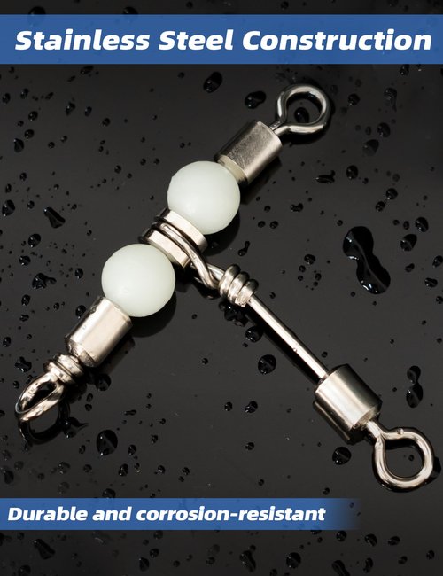 BLUEWING Stainless Steel 3 Way Fishing Swivels with Glow Beads 110lbs for Saltwater Freshwater Fish Tackle, 5 pcs