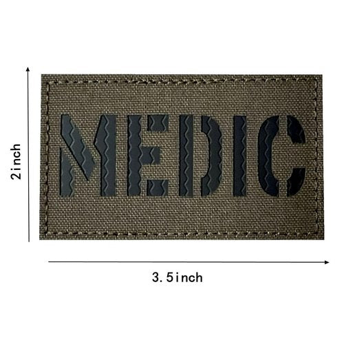 Infrared Medic First Aid EMT EMS Paramedic Body Armor Tactical Patch Hook-Fastener Backing (Ranger Green)
