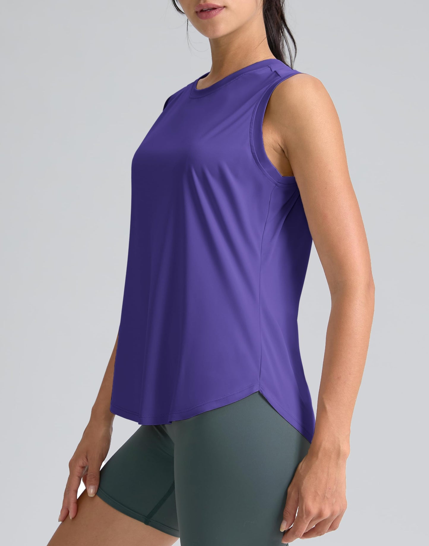 SANTINY Women's Sleeveless Workout Tops Breathable Lightweight Active Tennis Yoga Shirts Athletic Running Tank Tops for Women (Dark Purple_L)