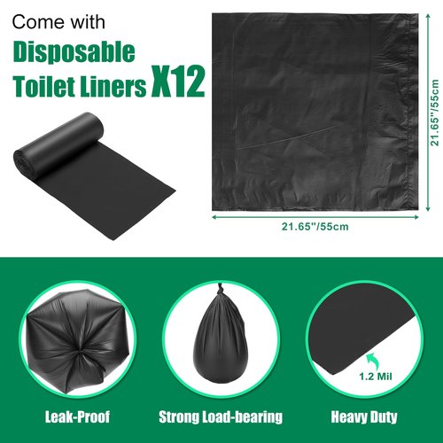 Portable Toilet for 5 Gal Buckets, Snap-on Seat with Lid - Including Storage & Disposable Bags, Ideal for Camping, Hiking, Emergencies, Cars, Boats
