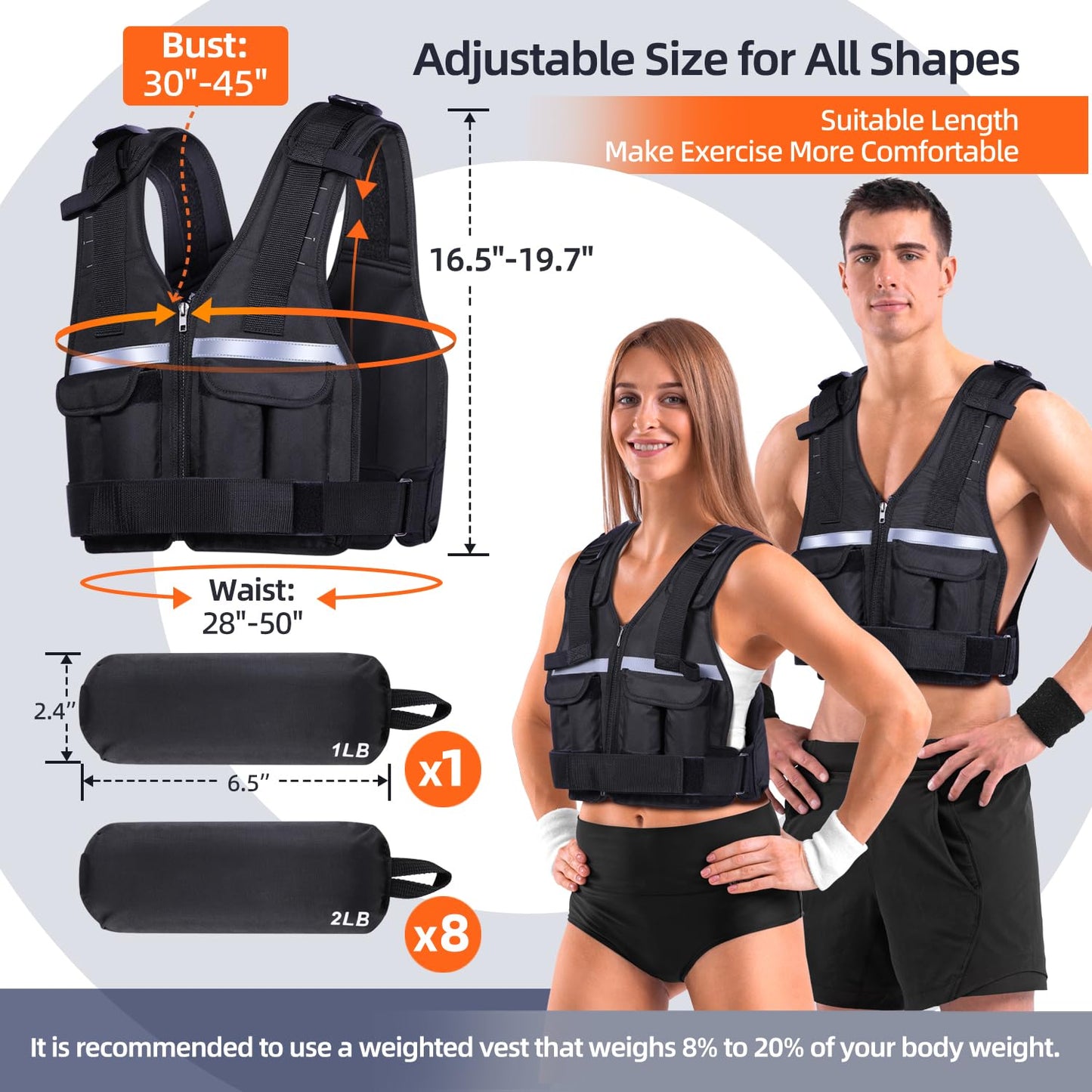 Adjustable Weighted Vest Weights Set: Sportneer 2 4 6 8 10 12 14 16 18 Lbs Body Weight Vests 9 In 1 Fast Adjust Running Vest for Men Women Gym Home Workout Fitness Exercise Strength Training 2-18 Lbs