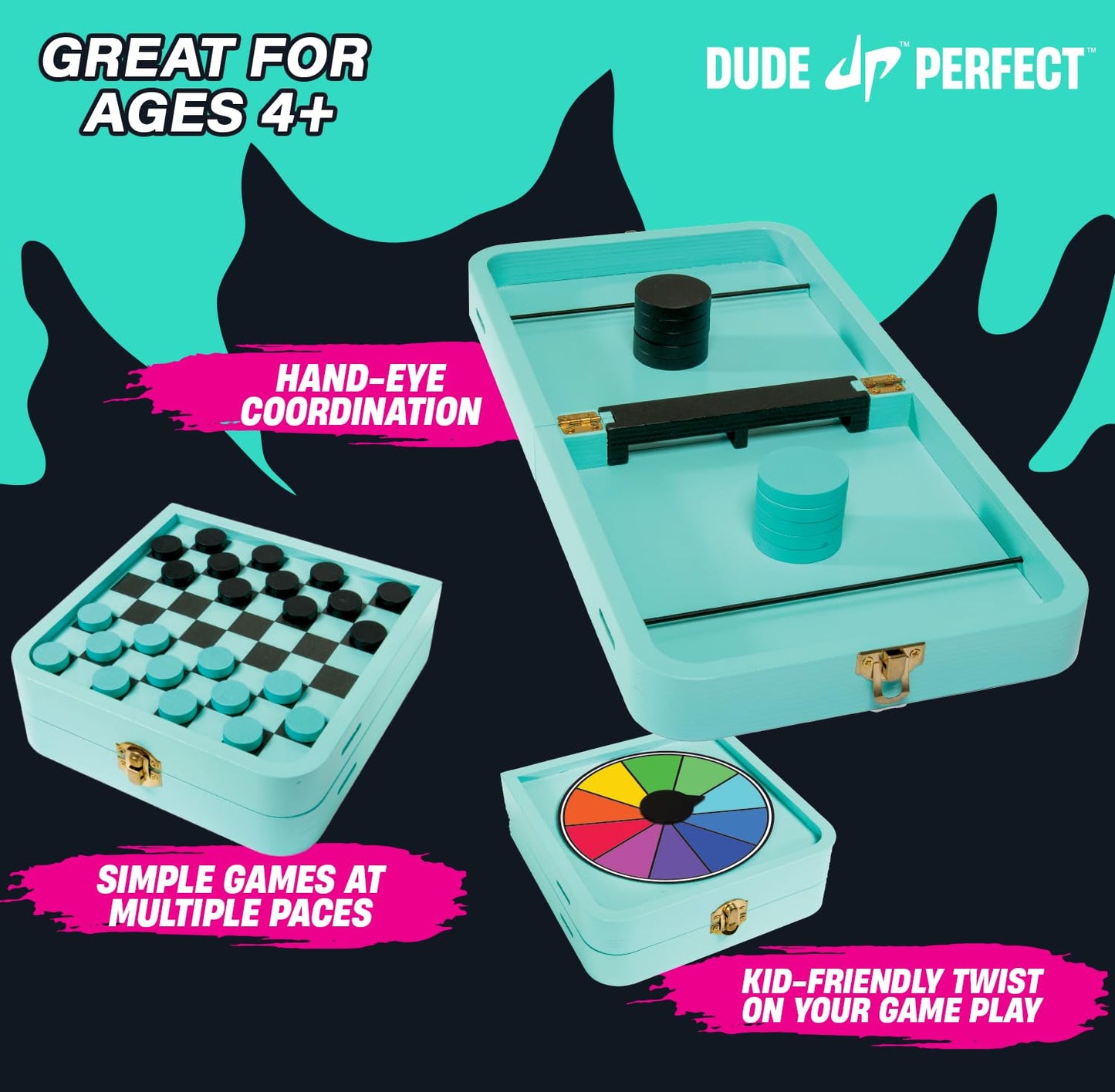 Dude Perfect Sling Puck & Checkers Game Set: Fast-Paced Action for Kids and Adults, Perfect for Family Game Nights, Parties, and Gifts, Ages 4+