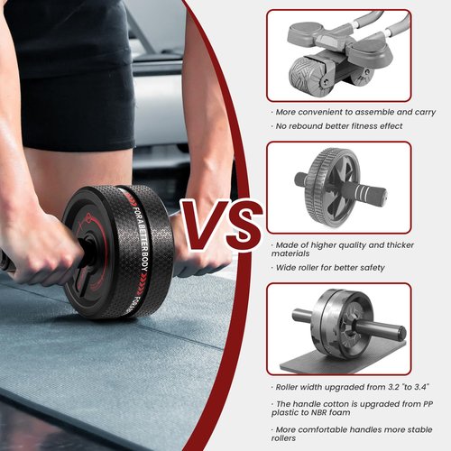 NESOHC-LLEW Upgraded Ab Roller Wheel. Abdominal Training Roller for Men/Women, Abdominal Wheels Widened to 3.4 ", Rubber Tread of The Abdominal Wheel Upgraded, Max Weight 490 lbs