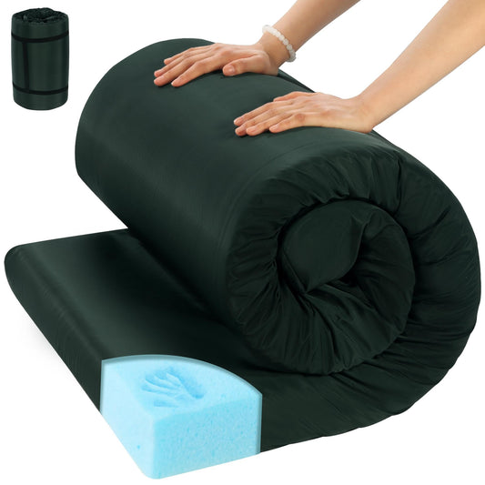 HOMBYS Waterproof Memory Foam Camping Mattress for Outdoor Sleeping, Roll Up Porable Oxford Cloth Cover Camping Mattress Pad Mat for Travel Truck Bed Tent (Green, Single-75"x30"x3")