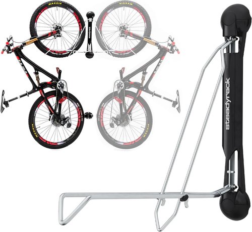 Steadyrack Bike Rack for Mountain Bikes - Original Wall Mounted Vertical Bike Storage - Fits Wide Tires - Space Saving Pivot Design - Heavy-Duty Steel Rack for Indoor Garage, Apartment or Home Use