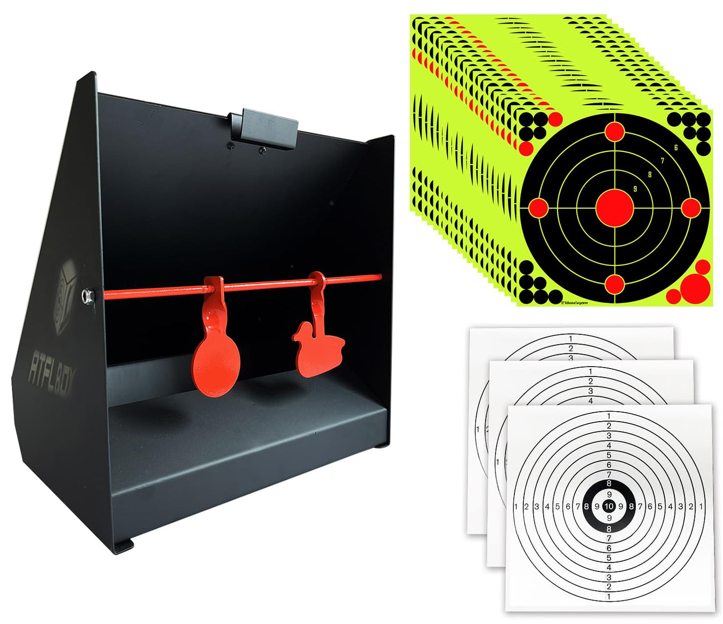 Atflbox 12 inch Bullet Trap Box Target and 25pcs 12''x12'' Splatter Paper Shooting Targets