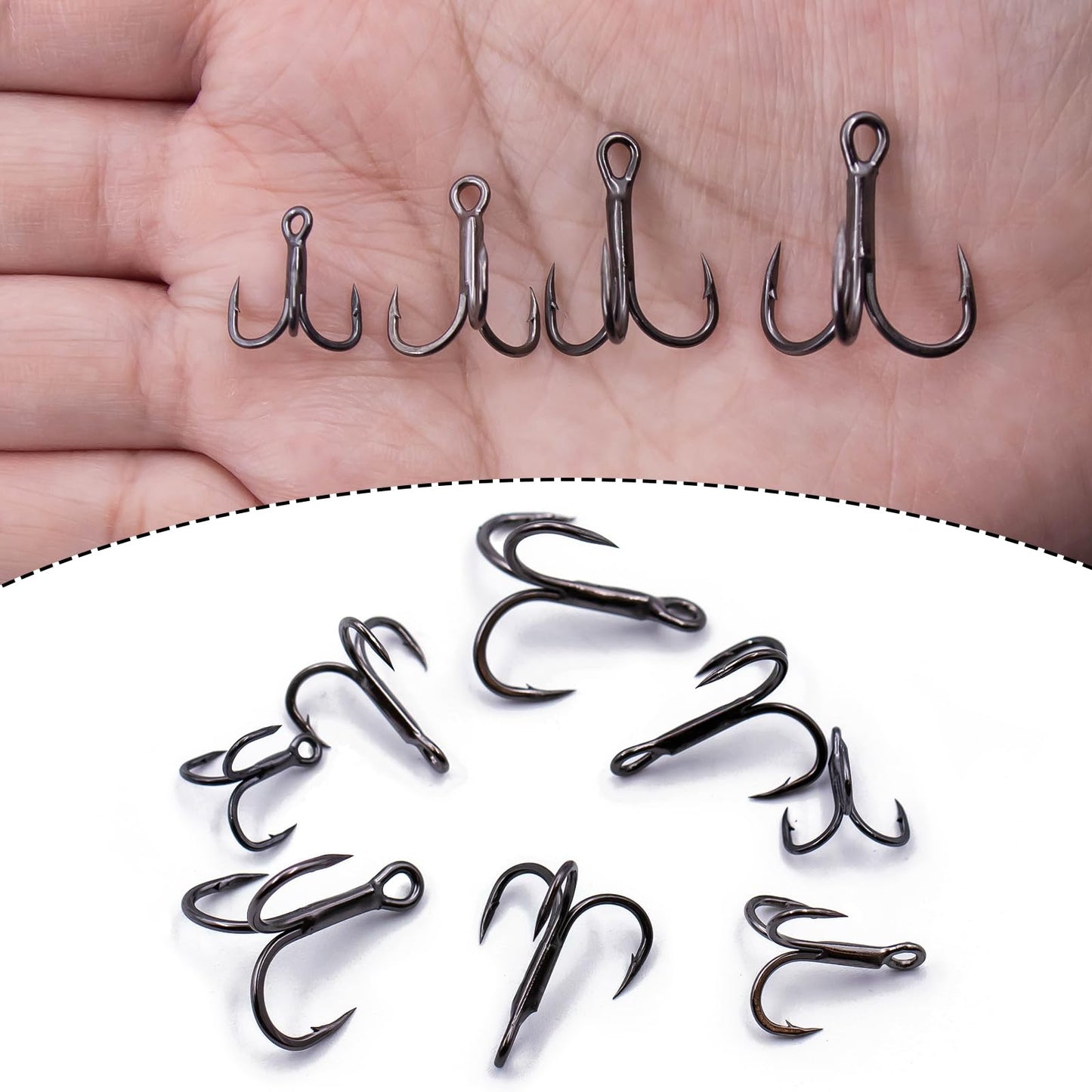 FishTrip Treble Fishing Hooks 4X Strong,10pcs/Pack Black Triple Hooks High Carbon Steel,Replacement Hooks on Hard Lures for Freshwater Saltwater Size 12