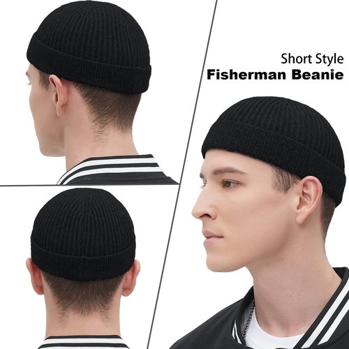 choshion Fisherman Beanie Hats for Men Women,Wool Knit Trawler Skull Cap,Watch Cap,Spring Fall Winter Warm Short Hats Black