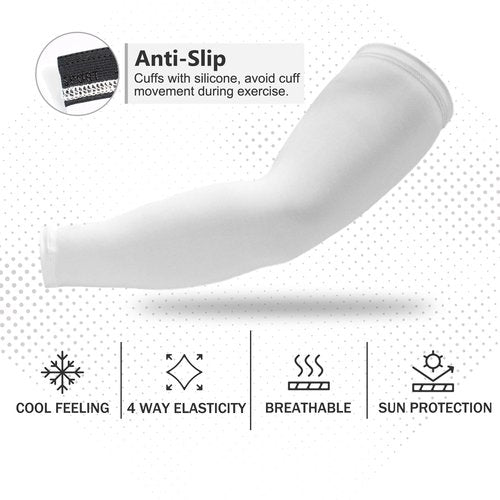 TClian Arm Sleeves for Men and Women - Sun Protection Cooling Compression Sleeve for Sports and Outdoor Activities (White, XXL)