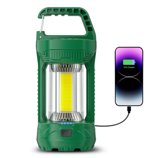 Favourlite LED Camping Lantern Rechargeable, 1500LM 4 Light Modes Camping Light 4000mAh Phone Charger Lanterns for Power Outages Portable Waterproof Camping Essentials for Emergency (Leaf Green)