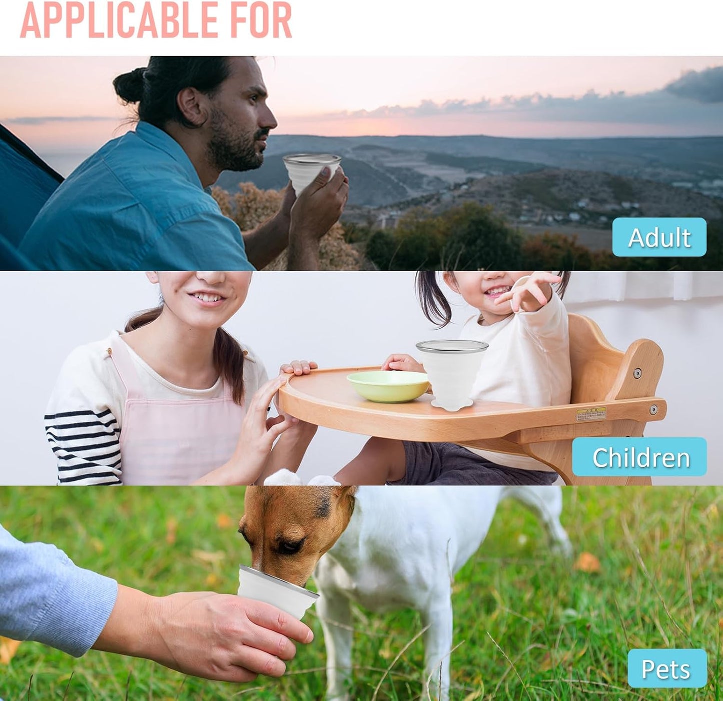 JBER Silicone Collapsible Travel Cup, 4 Pack Silicone Folding Camping Cup with Lids Expandable Drinking Cup Set BPA Free Reusable Portable Graduated for Outdoor Hiking Travel