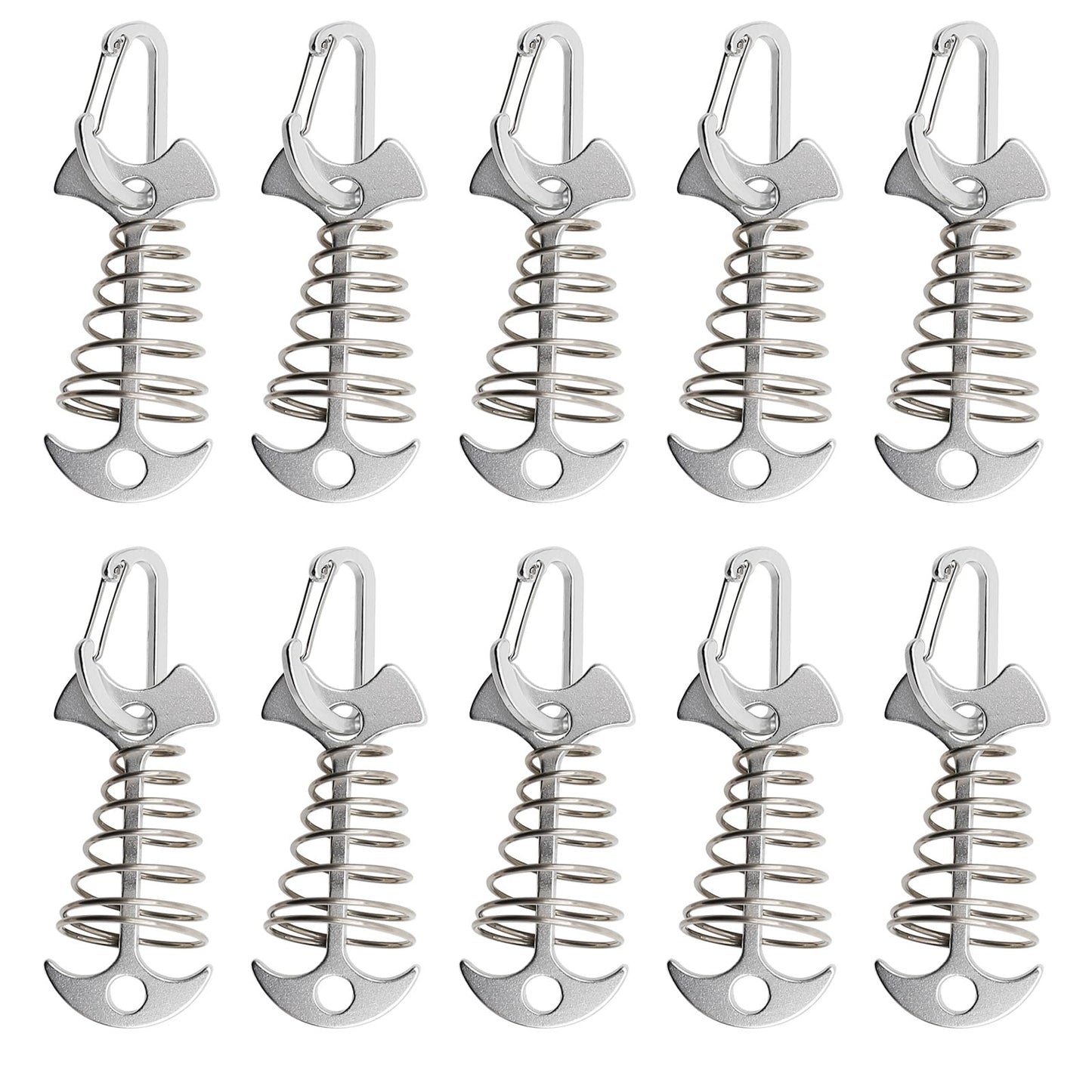 Zreneyfex 10 Pack Aluminum Tent Rope Tightener with Clips Cord Adjuster Tensioners Tents Tensioner Outdoor Camping Accessoriness Deck Anchors Pegs with Carabiners (Sliver)
