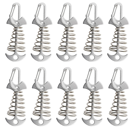 Zreneyfex 10 Pack Aluminum Tent Rope Tightener with Clips Cord Adjuster Tensioners Tents Tensioner Outdoor Camping Accessoriness Deck Anchors Pegs with Carabiners (Sliver)
