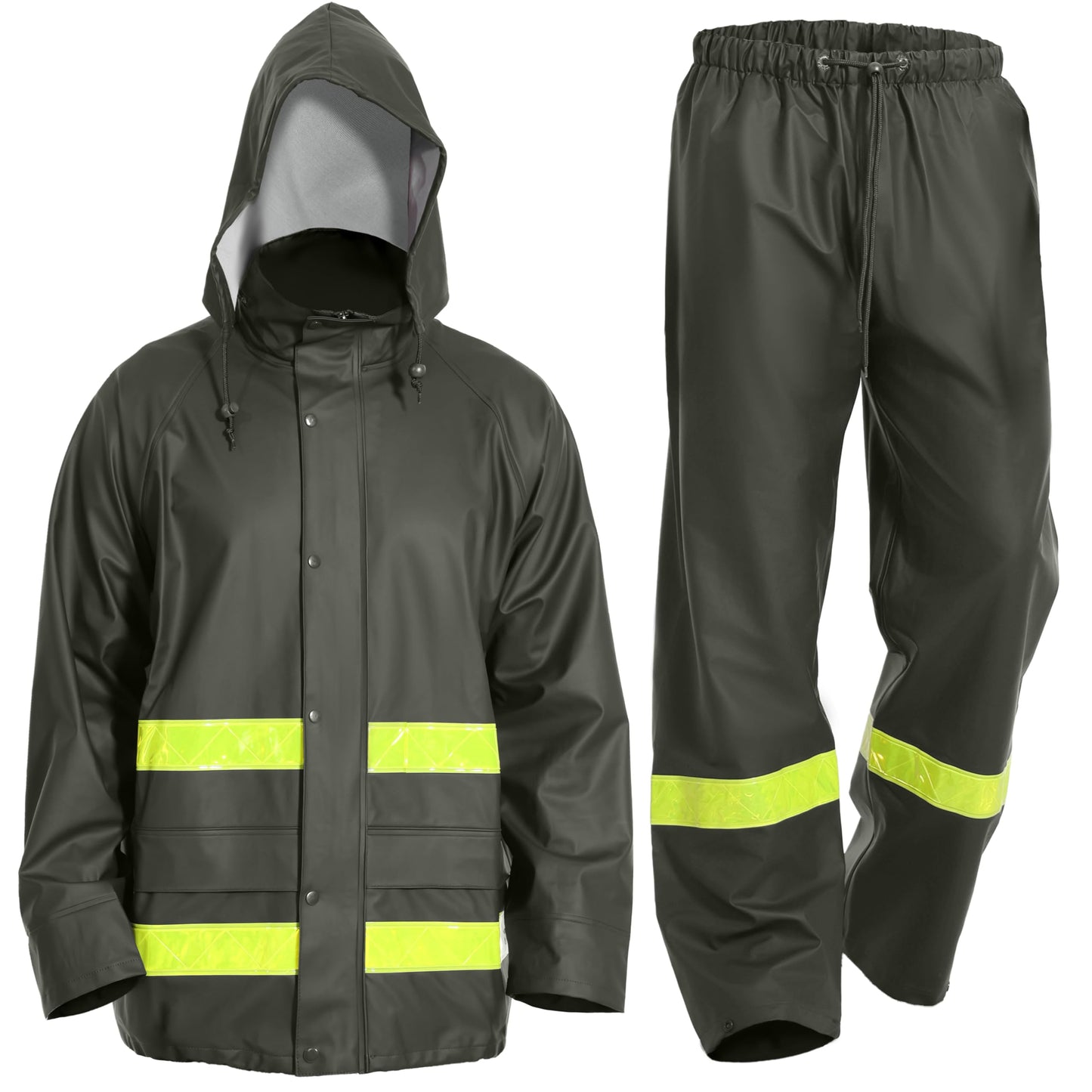 FWG Men’s Rain Suit For Fishing – Jackets with Pants & Hi-Vis Reflective, Ideal for Angler(Green-Reflective,XX-Large)