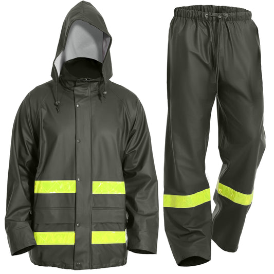 FWG Men’s Rain Suit For Fishing – Jackets with Pants & Hi-Vis Reflective, Ideal for Angler(Green-Reflective,XX-Large)