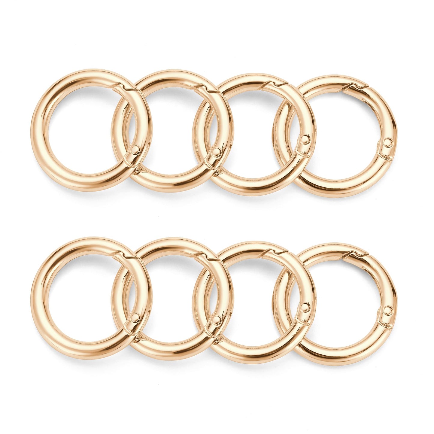 Gkeygo Key Ring Clip, 1 Inch Keychain Rings, 8 Pack Round Carabiner Clip for Keys, Buckle, Bags, Purses - Key Chain Hooks Replacement Keychains Lanyard DIY Crafts, Light Gold