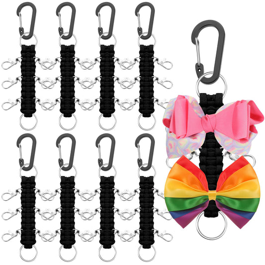 Berlune 10 Pcs Cheer Bow Holder for Backpack Paracord Keychain Cheer Bow Keychain for High School Cheerleading Teen Girls (Black)