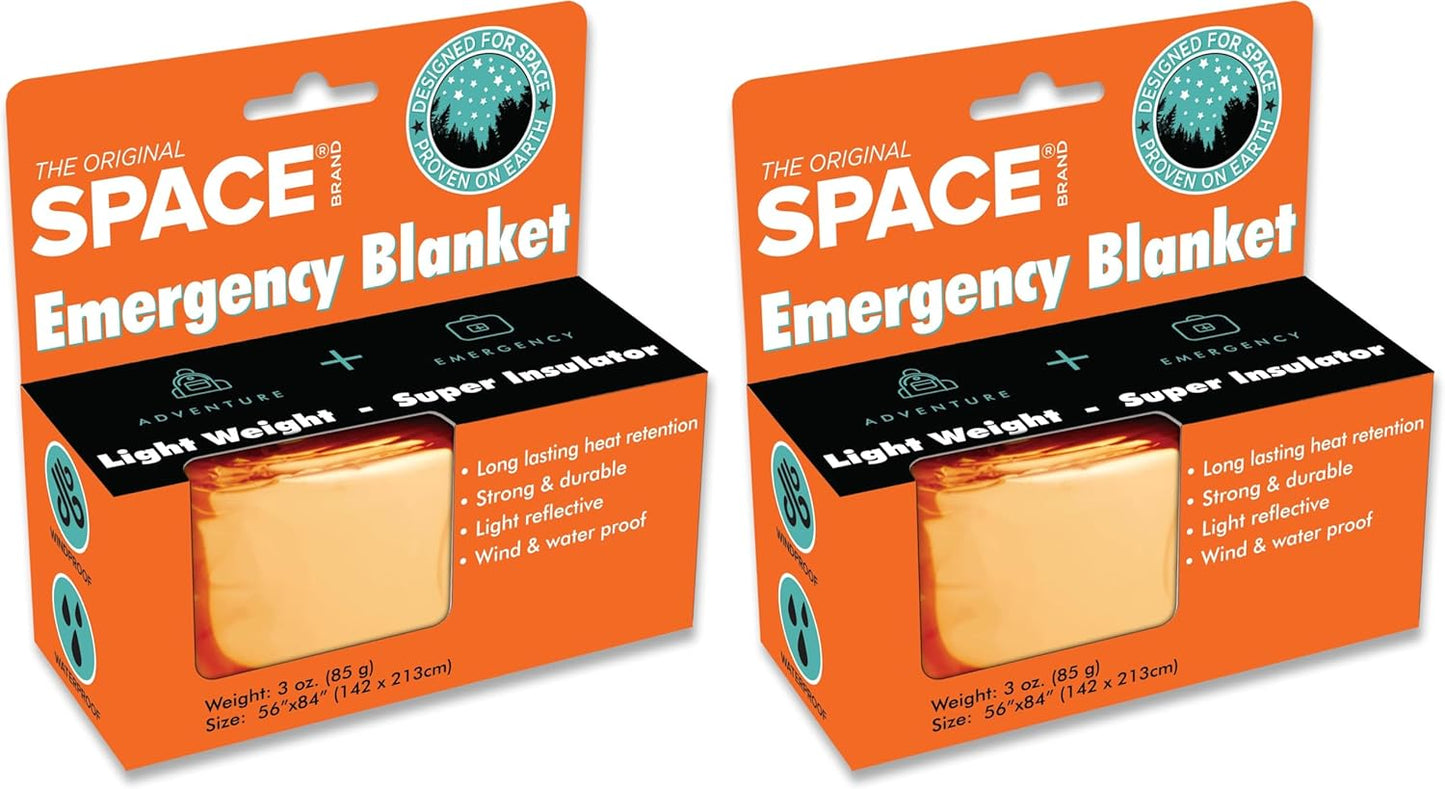 Space Brand Emergency Blanket - Orange/Silver - Waterproof and Windproof Fi