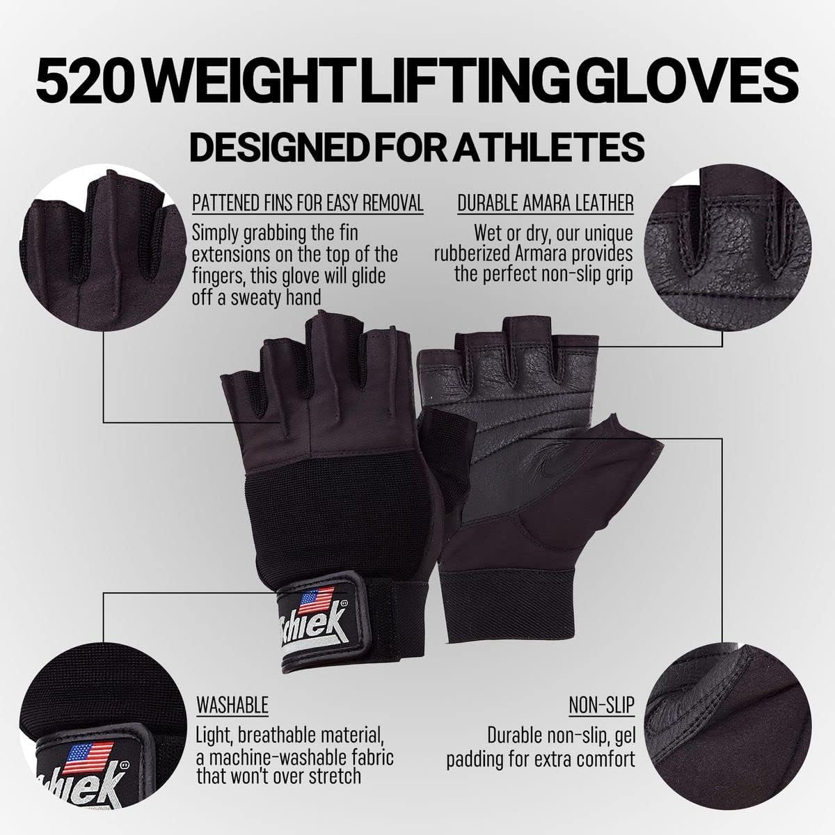 Schiek Sports Women's Model 520 Platinum Series Weight Lifting Gloves - Black