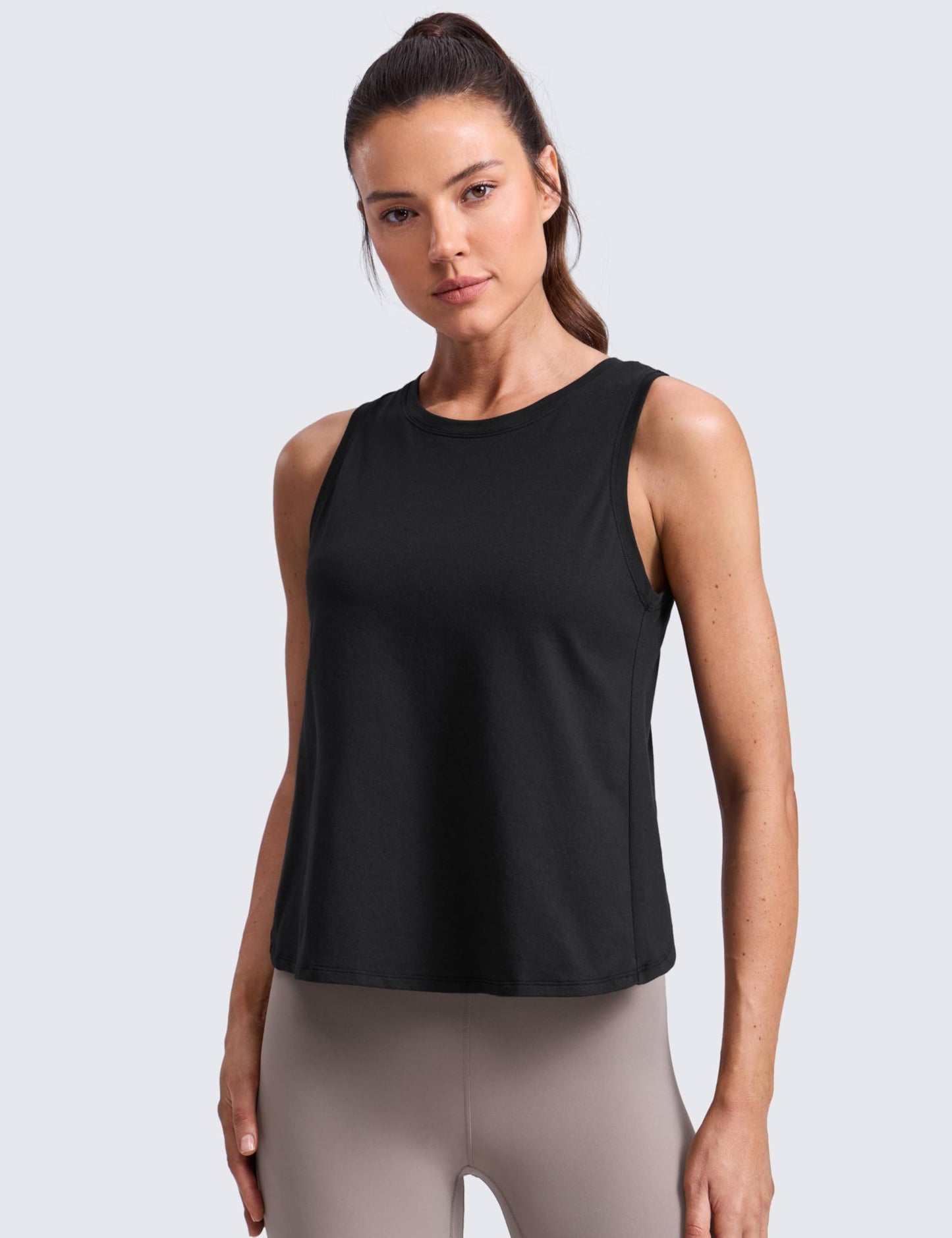 CRZ YOGA Cotton-Blend Split Open Back Tank Tops for Women - Workout Athletic Gym Casual Crewneck Sleeveless Shirts Black Small