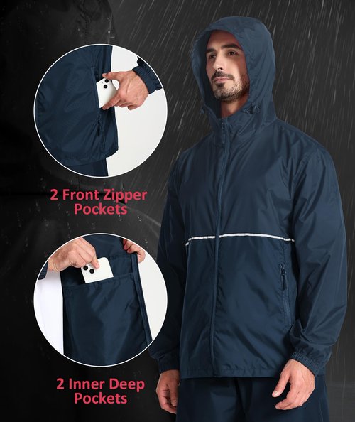 SWISSWELL Men's Rain Jacket Windbreaker Packable,Lightweight Golf Rain Coat Inner Pocket for Camping Hiking Cycling