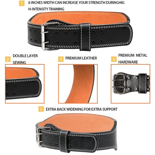 Leather Weight Lifting Belt, Men Belt for Gym Weight Belt Lumbar Back Support Powerlifting Weightlifting Heavy Duty Workout Training Strength Training Fitness (Black-L)