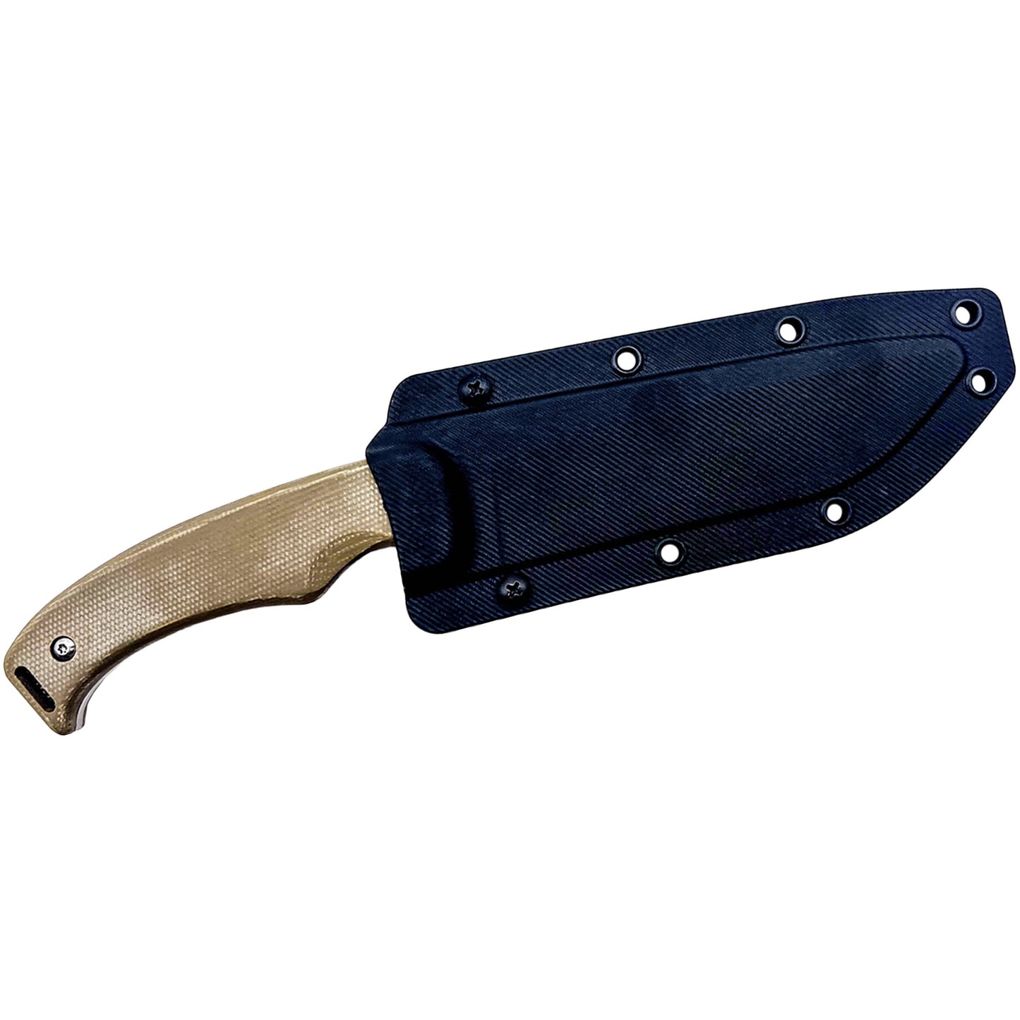 BATTLBOX Ruck & River Ogeechee Full Tang Fixed Blade Survival Knife 5.5in Stainless Steel Blade - Injection Molded Sheath - Coyote Tan Canvas Micarta Scales Handle - Bushcraft Hunting Camping Hiking