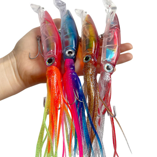 Fishing Lures Saltwater Large Simulation Squid Swimbait Topwater Lure Built in Lead Blocks Plastic Fishing Bait with Hooks Slow Sinking Bass Lure for Bass Trout Crappie