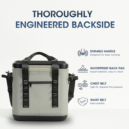 COLD BOMB Magnetic Portable Cooler Bag, Cold Retention Soft Coolers 18 Can Insulated Soft Sided Cooler with Waterproof Bag (Gray-Bag)