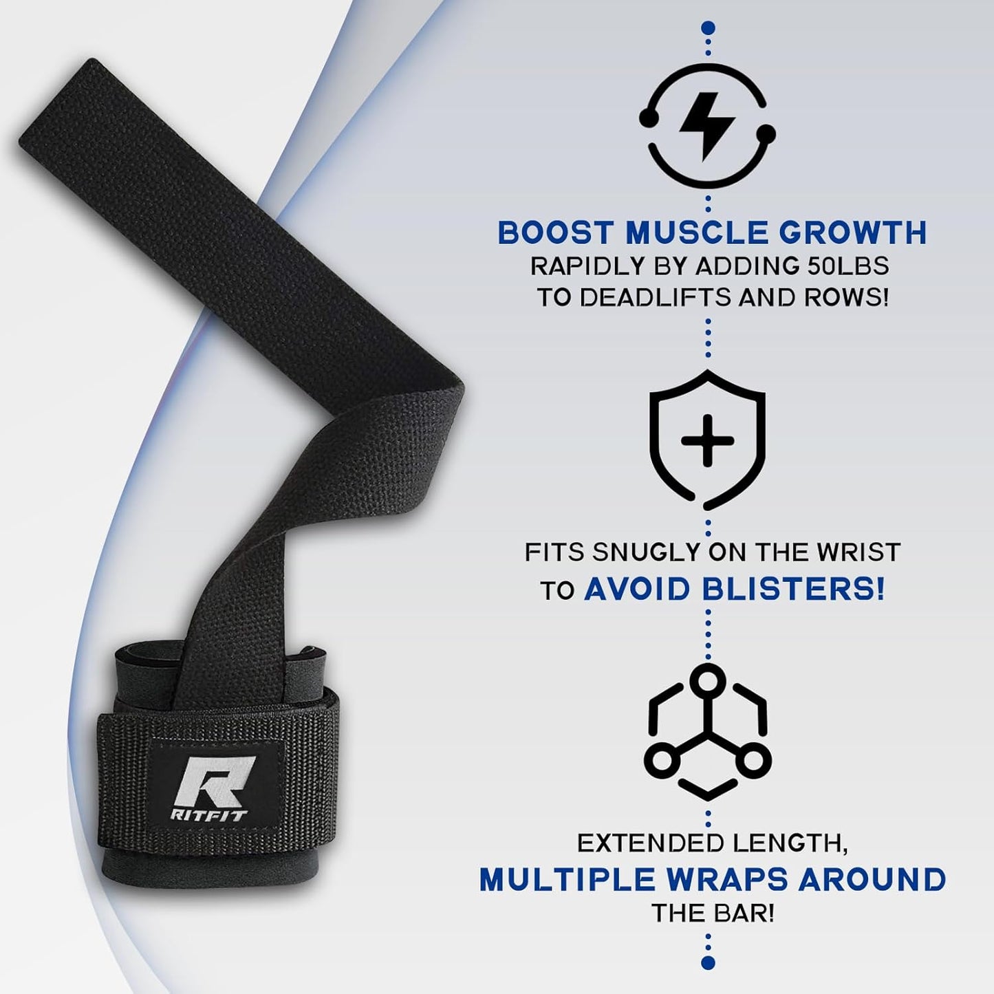 RitFit Weightlifting Wrist Straps - Durable Lifting Wraps for Powerlifting & Strength Training
