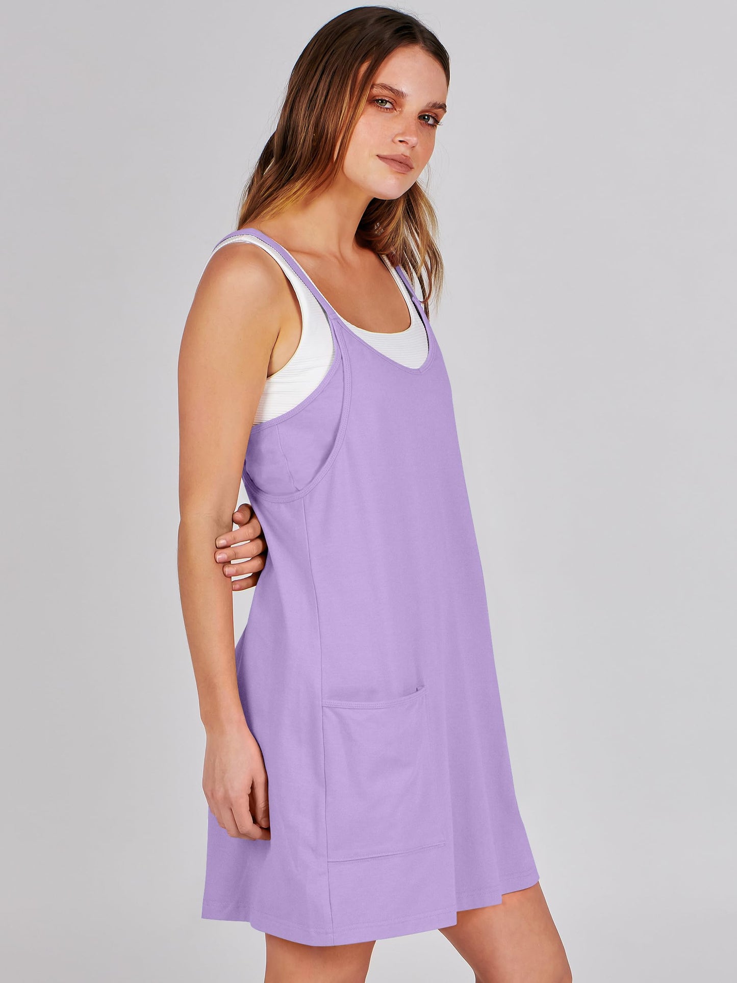 ANRABESS Women Athletic Dress Summer Tennis Workout Active Sports Mini Romper Dress Built in Shorts Travel Vacation Clothes Purple Medium