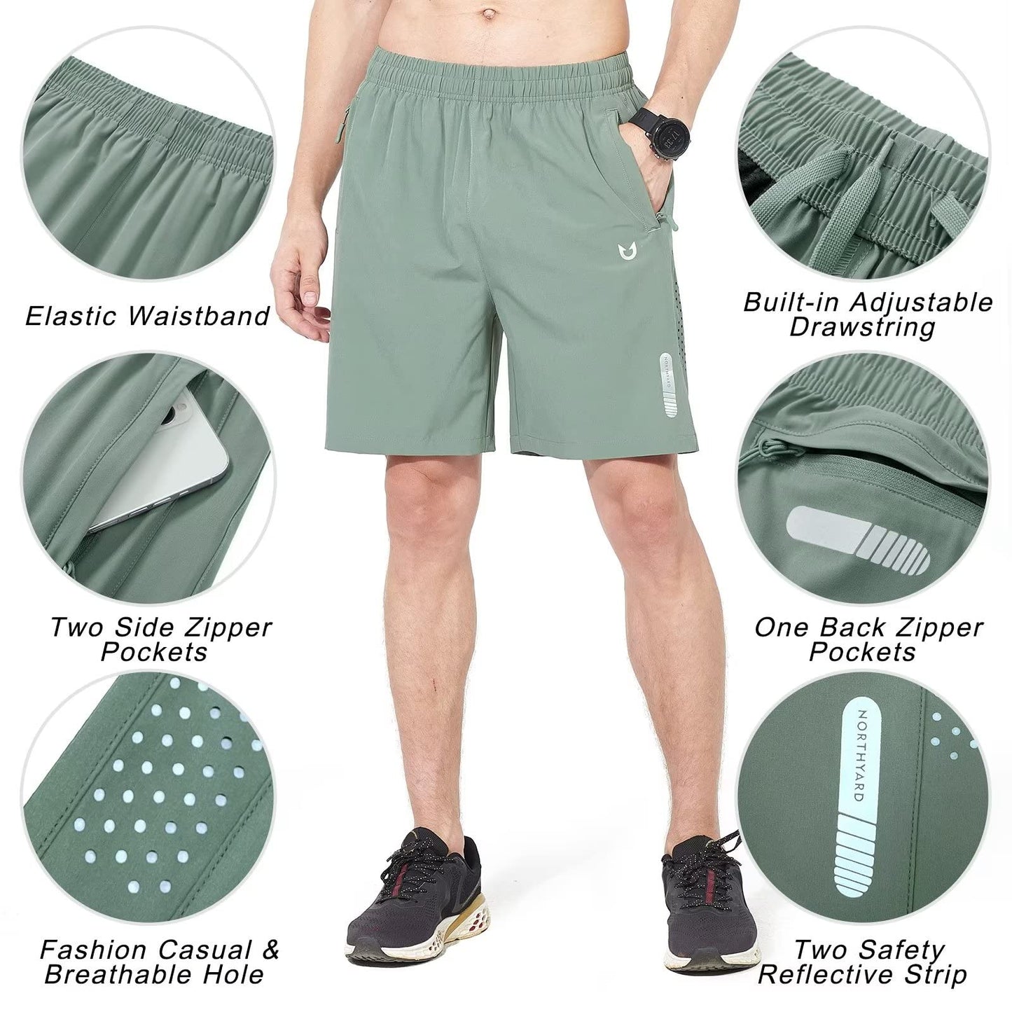 NORTHYARD Men's Athletic Running Shorts Gym Workout 7"/9"/5" Quick Dry Lightweight Sports Basketball Tennis 3 Zipper Pockets LODENFROST 4XL