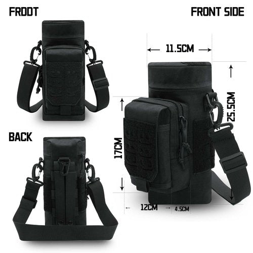 Black Molle Water Bottle Holder, Tactical Water Bottle Pouch with Strap, Adjustable Molle Water Bottle Carrier Bag for Hiking Camping Travel