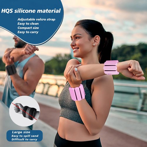 SDATEKIT 1lb Ankle & Wrist Weights for Women - Set of 2 (Total 2lbs) Adjustable Silicone Fitness Bracelets for Yoga/Pilates/PT, Low-Impact Walking & All-Day Wear, Bala-Style Slip-Free Design, Pink