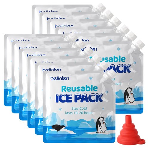 Belinlen 12 Pack Cooler Shock Ice Packs for Cooler Reusable 10x10 Inch Long Lasting Cooler Packs, Cooler Ice Packs Freezer Packs for Cooler Bag, Lunch Bags, Cooler Backpacks