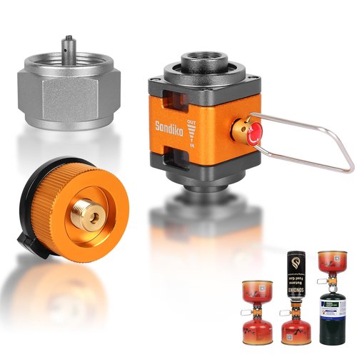 Sondiko Butane/Isobutane Refill Adapter, Fuel Transfer Device, Gas Converter Isobutane Canister Shifter, Gas Saver Plus for Fuel Canister, Backpacking Camping Stove, Burners
