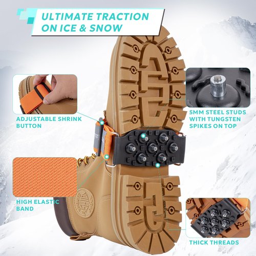 Starrylake Mid Sole Ice Cleats Anti Slip Snow Traction Crampons with 7 Tungsten Carbide Studs, Adjustable Straps, L