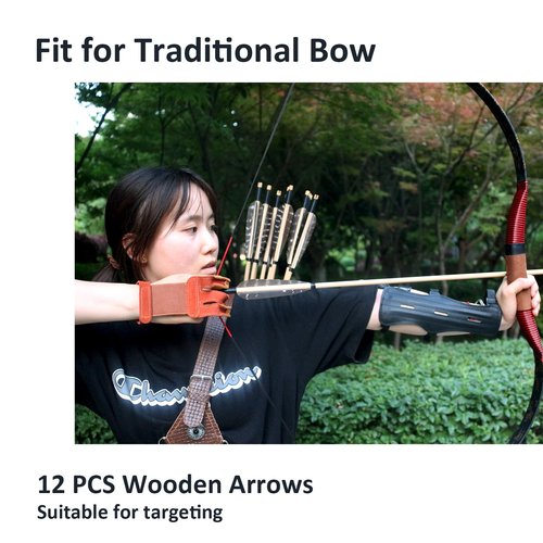 Luoyer 12 Pcs Archery Wooden Arrows with Feathers Handmade Targeting Arrows for Traditional Bow Recurve Bow Longbow for Adults 31inch (Nature)