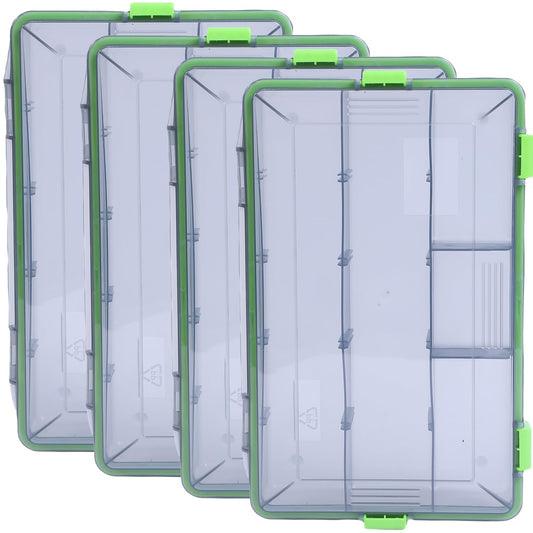 Kulport Tackle Boxes Plastic Storage Organizer Box with Removable Dividers,3600 Tackle Tray and 3700 Tackle Trays,Lure Box and Terminal Tackle Storage,4 Packs Tackle Trays-grey