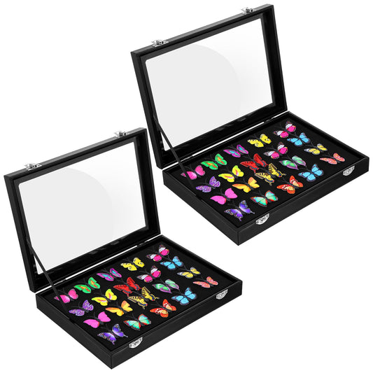 2 Pack Enamel Pin Display Case, Pin Collection Holder, 11" X 8" Shadow Box Frame for Military Medal Jewelry Pin Badge Collection, Black