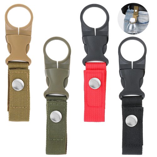 Ymapinc 4pcs Hanging Bottle Buckle Clip Portable Mineral Water Bottle Clip Ring for Backpack Belt Nylon Webbing Strap for Outdoor Camping Hiking Traveling