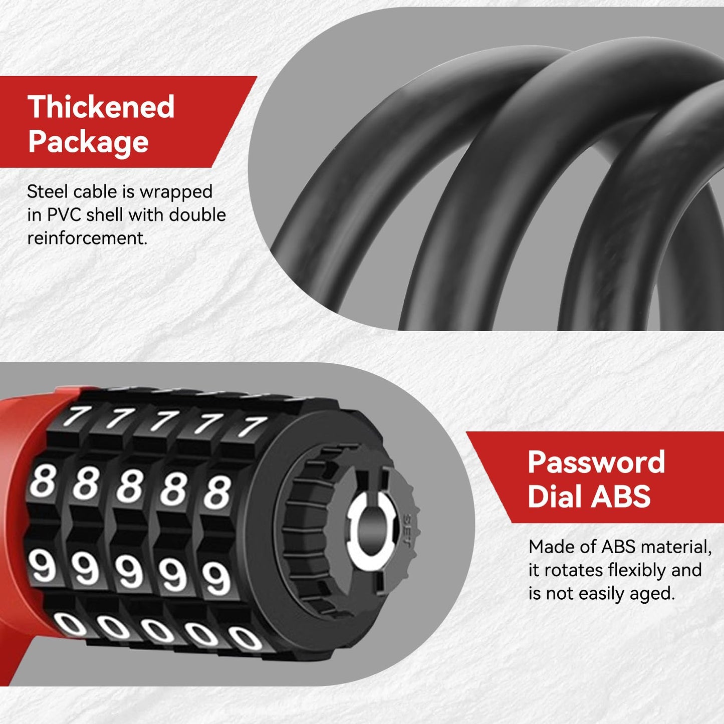 5 Digit Combination Bike Cable Lock, Lightweight Bicycle Lock Anti Theft Resettable Combination Portable Bicycle Cable Locks for Bike, 15inch, Red