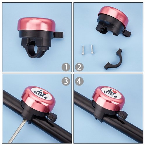 CREATCABIN I Love My Bike Bicycle Bell Aluminum Alloy Bike Bells Ring Round Pink Loud Sound Cycling Handlebars Bells with 4Pcs Resin Stickers for Road Mountain Bike Adults Bicycle Accessories 2x2Inch