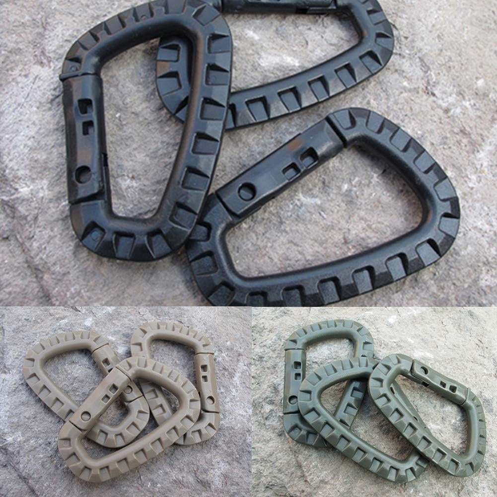 JCPLYNN Carabiner Tactical 10Pcs/12Pcs Enforcement Polymer Light Weight D-Ring Locking Hanging Hook Tactical Link Snap Keychain (10Pcs Black/Khaki/Dark Green)