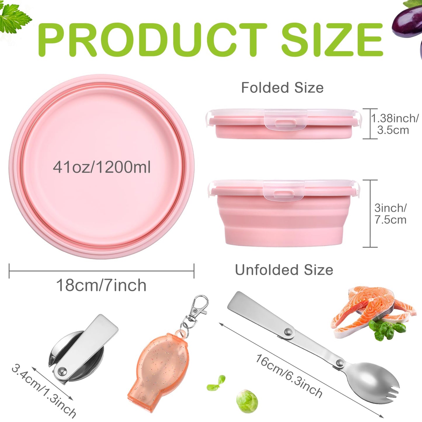 4 Sets Large Camping Bowl with Lid 41 oz Collapsible and Foldable Fork Silicone Lunch Box Salad Bowl Expandable Food Storage Container Travel for Hiking Camping