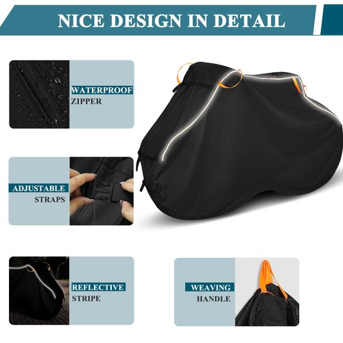 Cholila Cover Bike Cover for Transport on Rack 2 Bikes - Upgrade 600D Waterproof Bike Rack Cover with 2 Elastic Cords, Bike Cover on Rear Bike Rack for 1-2 Standard Bikes, Tear Resistant Bicycle Cover